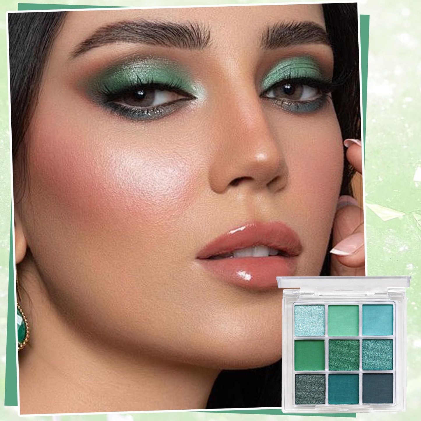 Mikloven Eyeshadow Palette, 9 Colors Matte & Glitter, Avocado Green & Forest Shades, Highly Pigmented, Waterproof Long Lasting, Includes Brushes, Perfect for Smokey Eye Party Makeup