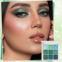 Mikloven Eyeshadow Palette, 9 Colors Matte & Glitter, Avocado Green & Forest Shades, Highly Pigmented, Waterproof Long Lasting, Includes Brushes, Perfect for Smokey Eye Party Makeup