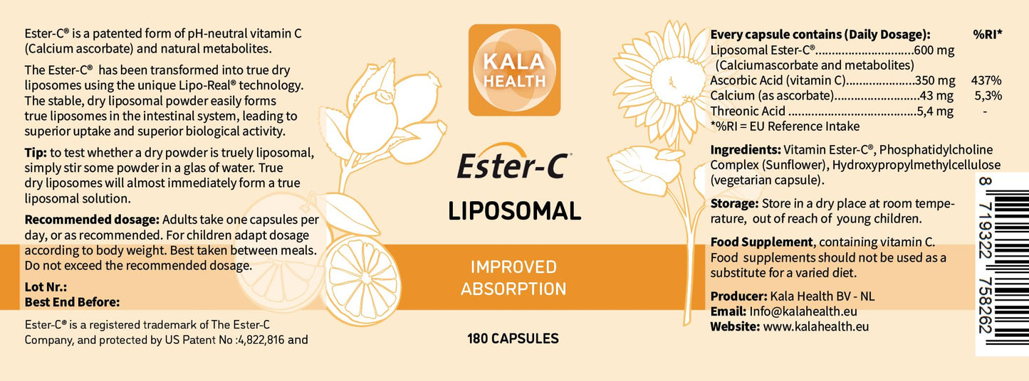 Kala Health Liposomal Ester C - Better absorbtion Than Normal Ester C - The Only Ester C Vitamin C in Liposomal Form for The Best Absorption (180)