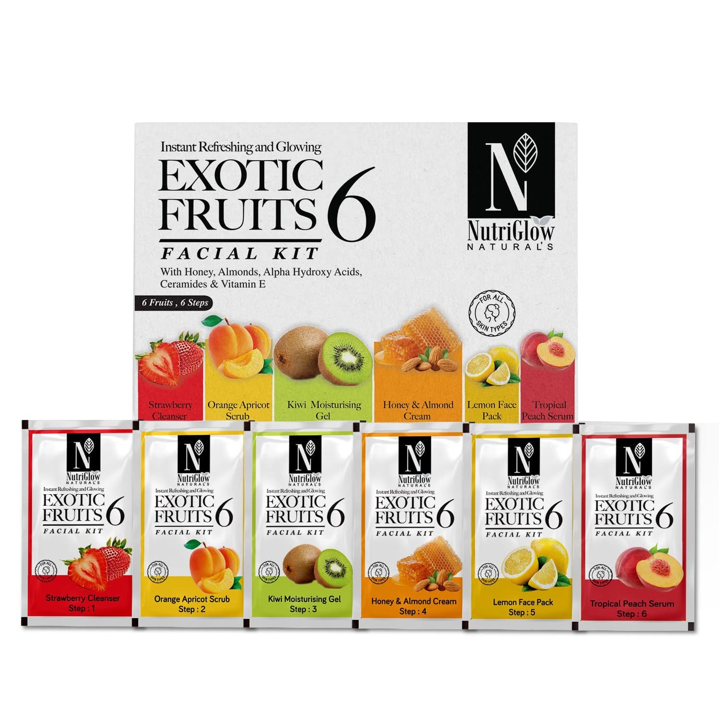 NUTRIGLOW Nutriglow Naturals Exotic Fruit Facial Kit with Honey, Vitamin E for Radiant Glow, 60G