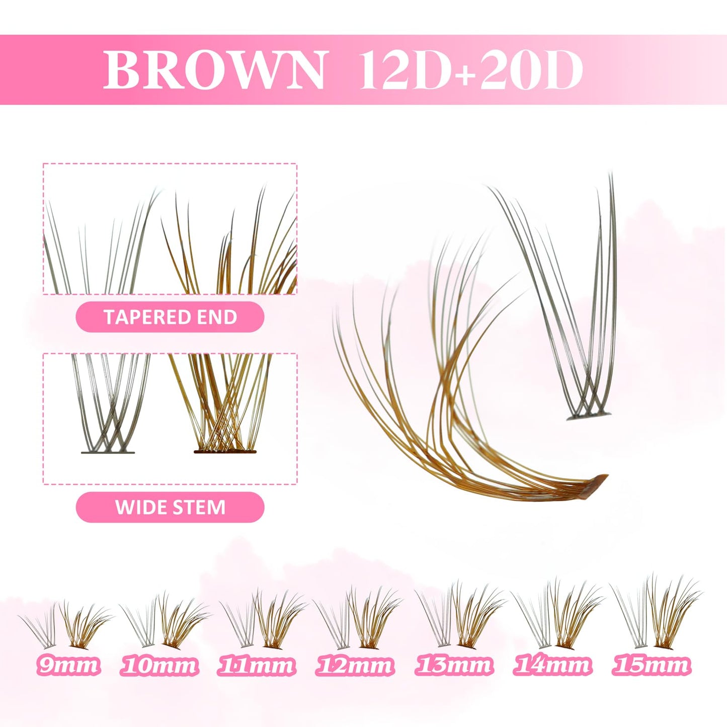 LANKIZ Fluffy Individual Lashes, Brown 12D+20D Wispy Lash Clusters 3D Natural Look Eye Lash Extensions for DIY Makeup Cluster Eyelash Extensions, Vegan Faux Mink Lashes