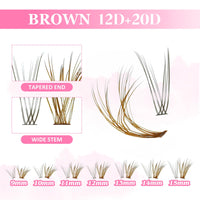 LANKIZ Fluffy Individual Lashes, Brown 12D+20D Wispy Lash Clusters 3D Natural Look Eye Lash Extensions for DIY Makeup Cluster Eyelash Extensions, Vegan Faux Mink Lashes