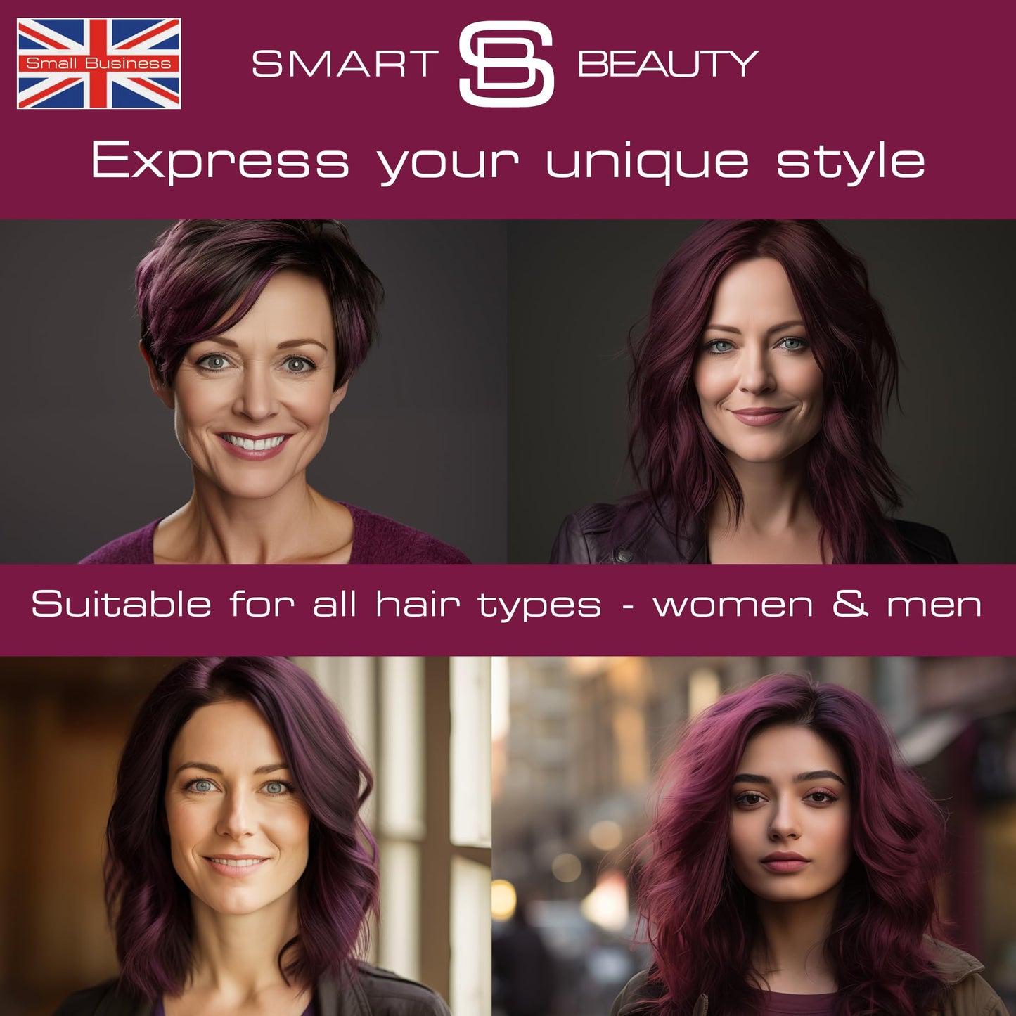 Rich Plum Hair Dye Permanent with Anti-Breakage Plex Hair Care, Vegan Hair Dye & Cruelty-Free, PPD Free Hair dye, 100% Grey Coverage, Warm Plum Hair Colour, by Smart Beauty (pack of 3)