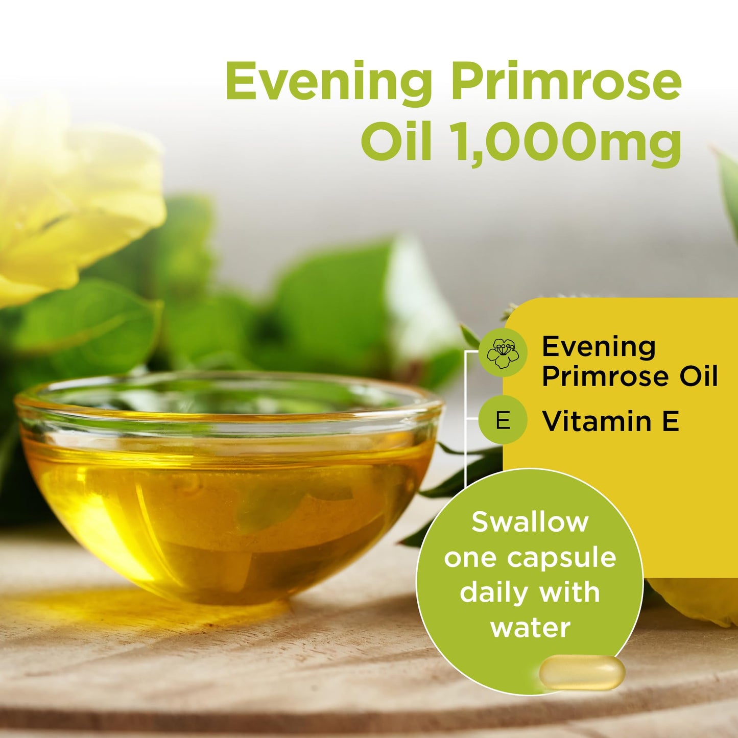 Healthspan Evening Primrose Oil | Support Women's Health | Helps Maintain Hormonal Balance | Rich Source of Omega 6 Fatty Acids | Added Vitamin E | Vegan (180 Capsules, 1,000mg)