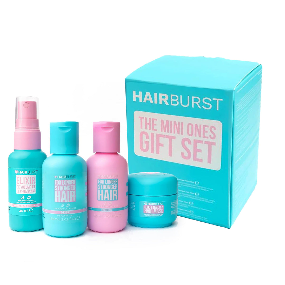 HAIR BURST Travel Gift Set - Mini Shampoo, Conditioner, Mask & Elixir