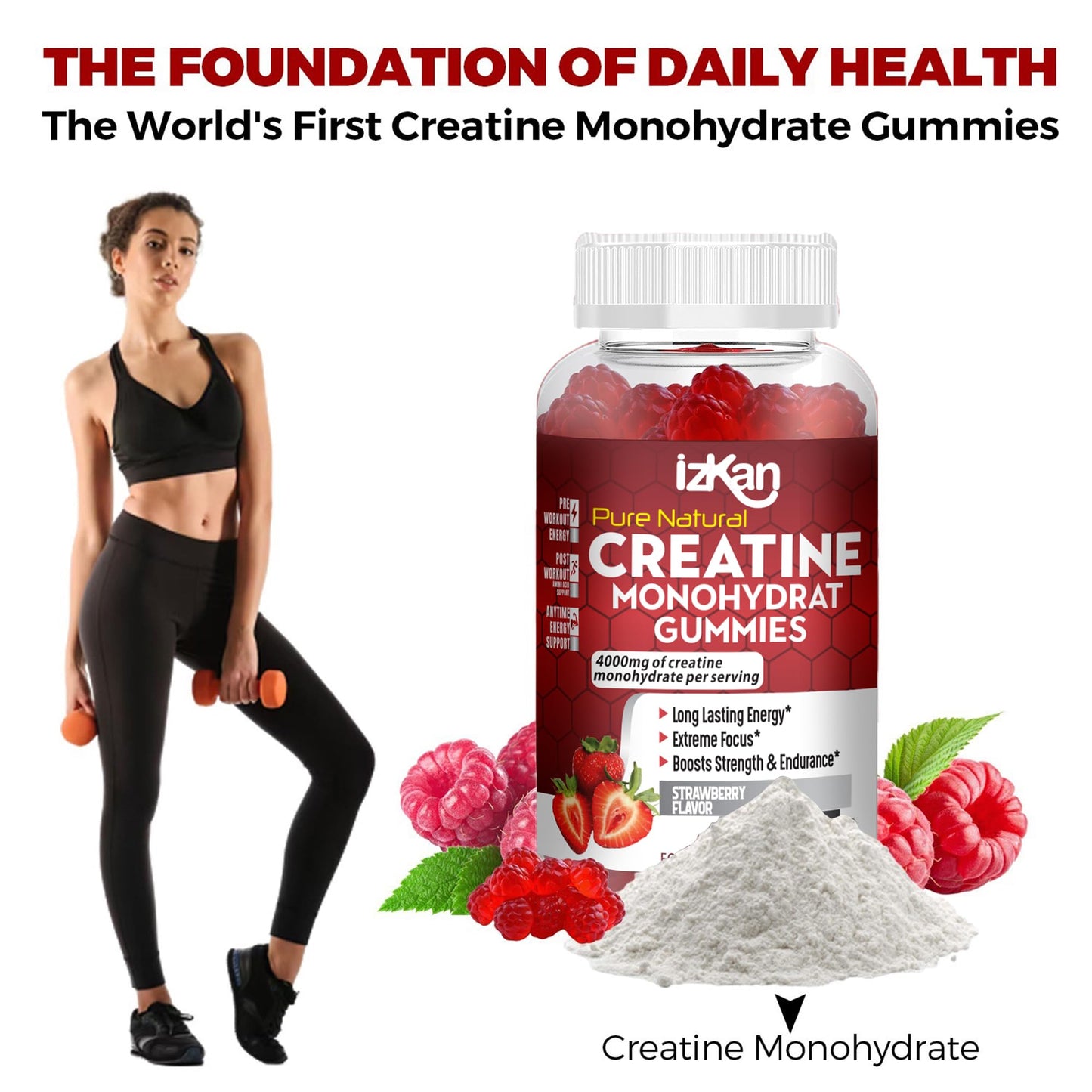 ProVita Health Creatine Monohydrate Gummies 4000mg for Men & Women - 60 Chewable Creatine Gummies Strawberry Flavoured Creatine | Pre Workout Gym Supplement| Vegan | (1 Months Supply) (1)