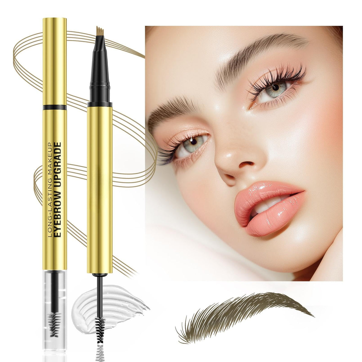 Oruagmel Eyebrow Pencil, Microblading Eyebrow Pen with 4 Fork Tip, 2-In-1 Dual-Ended Eye Brow Pencil with Gel, Precise Brush Create Natural Hair-Like Brows, Waterproof, Last All Day, Defined (Dark Brown)