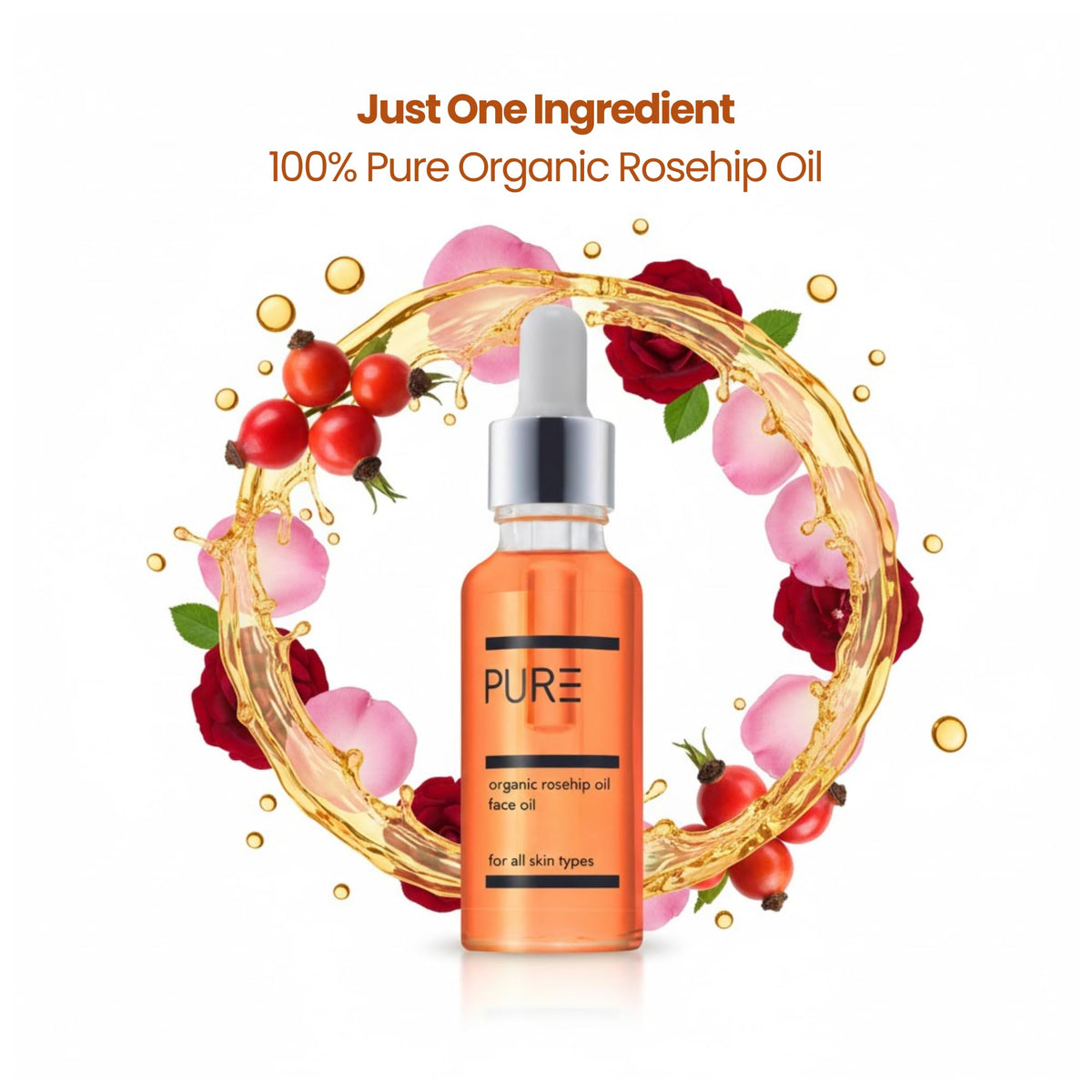 PURE Spa Skincare Organic Cold-Pressed Rosehip Oil – Fades Scars, Fine Lines & Dark Spots – Brightening, Nourishing & Anti-Ageing Face & Body Oil – Pure, Natural & Vegan – 30ml