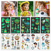Aomig AOMIG Temporary Tattoo for Kids, 10 Sheets Glow In The Dark Cartoon Pirate Tattoo Stickers, Waterproof Luminous Fake Tattoo Stickers Set for Boys Girls Birthday Gift Party Bag Filler