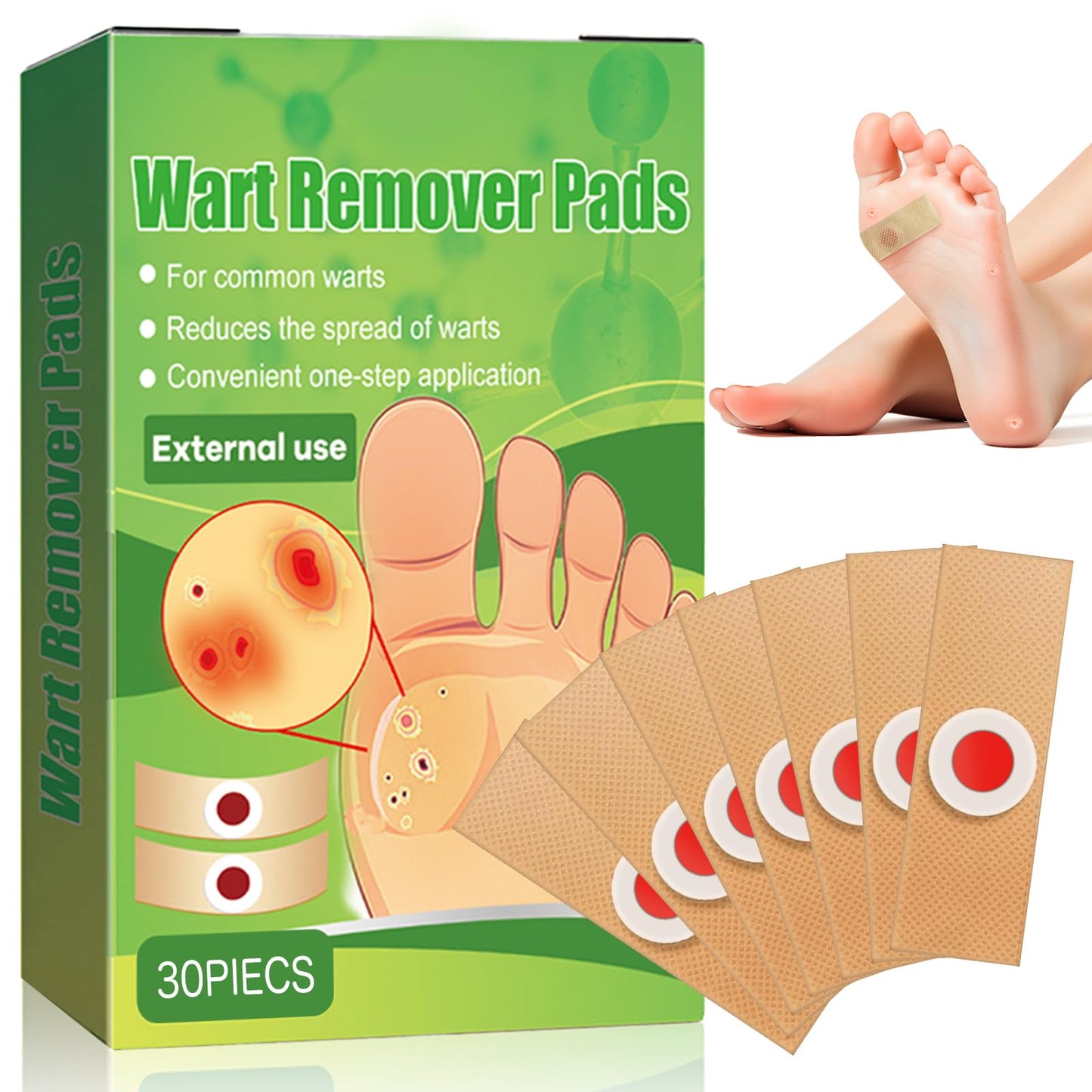 Soneat Wart Remover, 30pcs Verruca Treatment, Plantar Wart Remover for Hands, Feet, Effective Deep Verruca Removal Pads Patches, Pain Relief, Non-irritating Wart Treatment for Adults