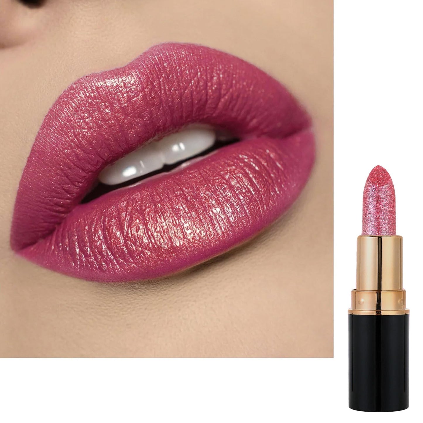 LYNTYAOU Pink Shimmers Lipstick, Silver Red Color Lip Stick, Pearl Nude Glitter Bright Lips Balm for Women, Smooth Full Coverage Lipsticks, Longlasting Pearlescent Silky High Pigment Lipgloss