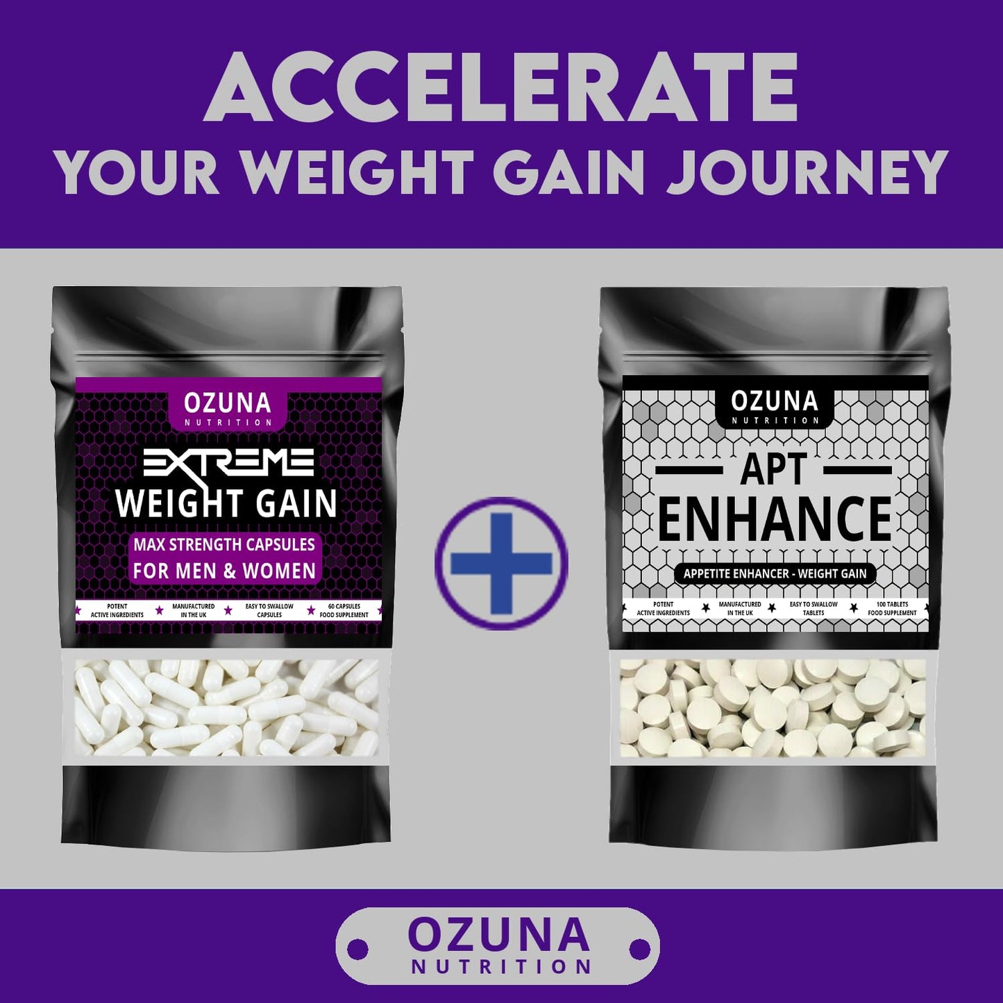 OZUNA NUTRITION Extreme Weight Gain Anabolic & Appetite Stimulant Bundle – Weight Gainer for Women & Men - Fast Mass Gainer Supplement & Muscle Growth Pills – Made in the UK