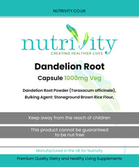 Dandelion Root 1000mg Veg Capsules Power Minerals, Vitamin Rich by Nutrivity (30)