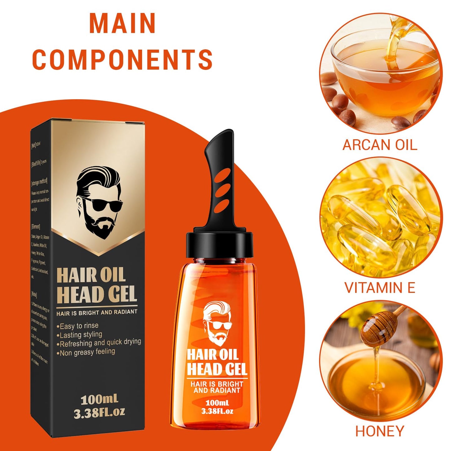 Bettinay Hair Gel Mens, 2 In 1 Long Lasting Fluffy Styling Gel with Comb, Moisturizing Hair Wax Gel