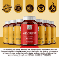 Earth BOTANIC Organic Cranberry Capsules 40,000mg High Strength | 150 Concentrated Pills Cranberry Extract Complex with Vitamin C Supplements