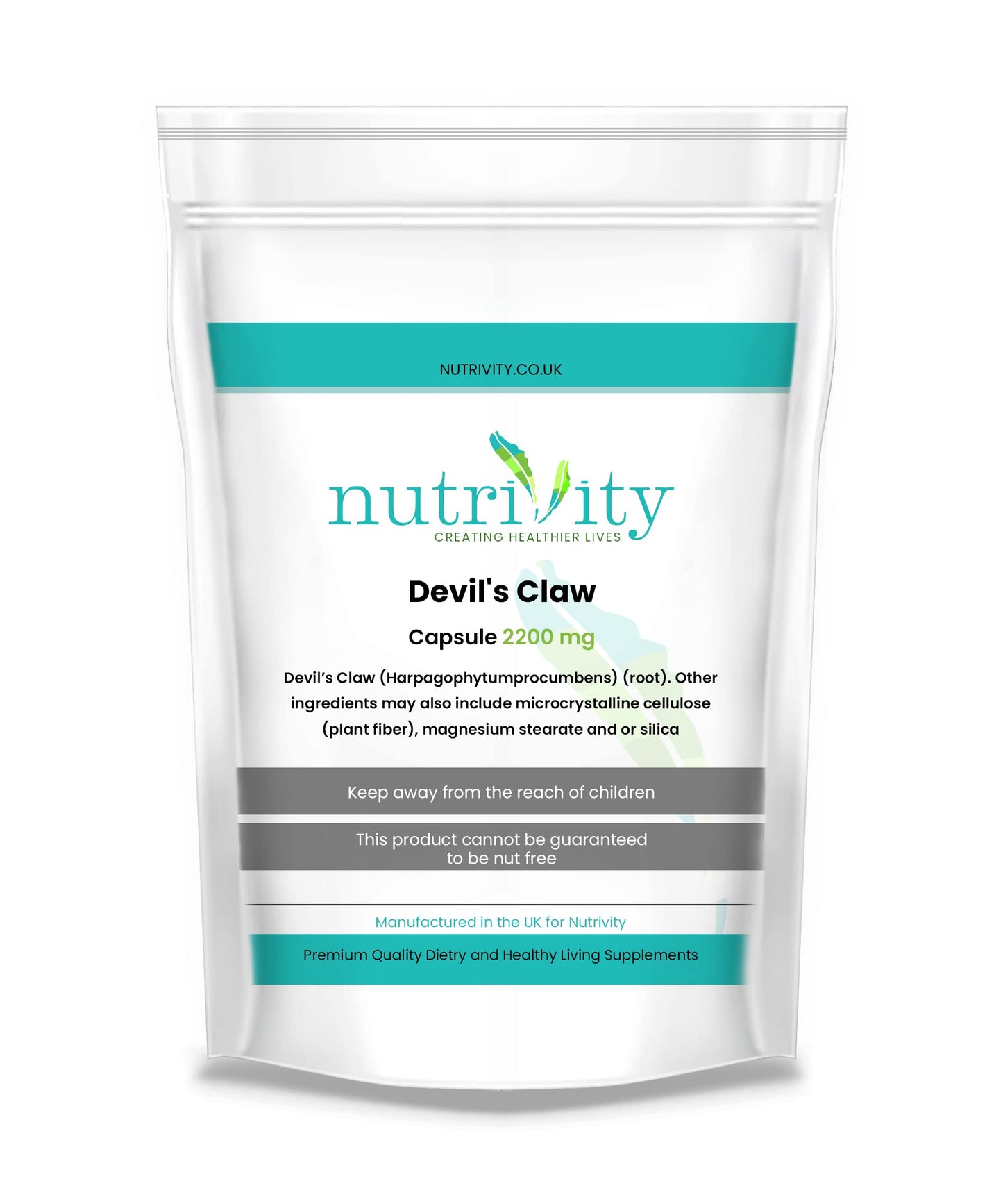 Devil's Claw 2200mg Joints Aches Support Supplement by Nutrivity 30 Capsules