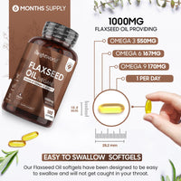 Flaxseed Oil Capsules - 2000mg per 2 Softgels - 180 Cold-Pressed & Vegan Omega 3 6 9 Capsules - Fish Oil Alternative - Linseed Oil ALA, Linoleic & Oleic Acid - Essential Fatty Acids Supplements