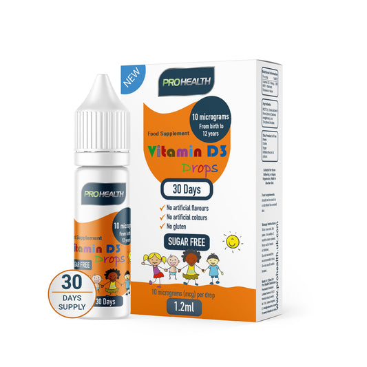 PROHEALTH Certified Preservative-Free Vegan Vitamin D3 Drops for Infants & Children - Sugar-Free, All-Natural, NHS Approved (30-Days Supply)