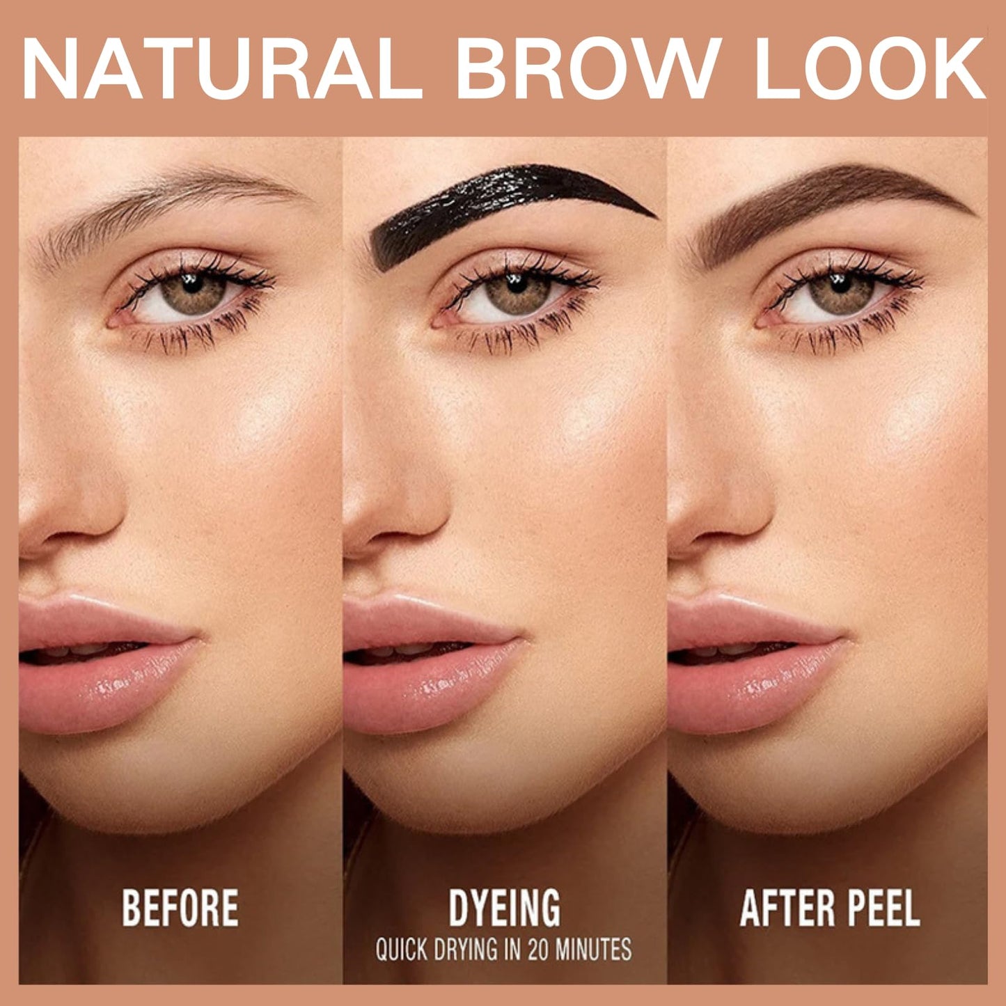 HERBENJOY Tattoo Brow Peel Off Eyebrow Gel,Peel Off Eyebrow Gel Tint with Exclusive Brush Head,Semi-Permanent Colour EyebrowDye,Waterproof Brow Tint Built-in Precise Applicator,Lasts Up 3 Days Dark Brown