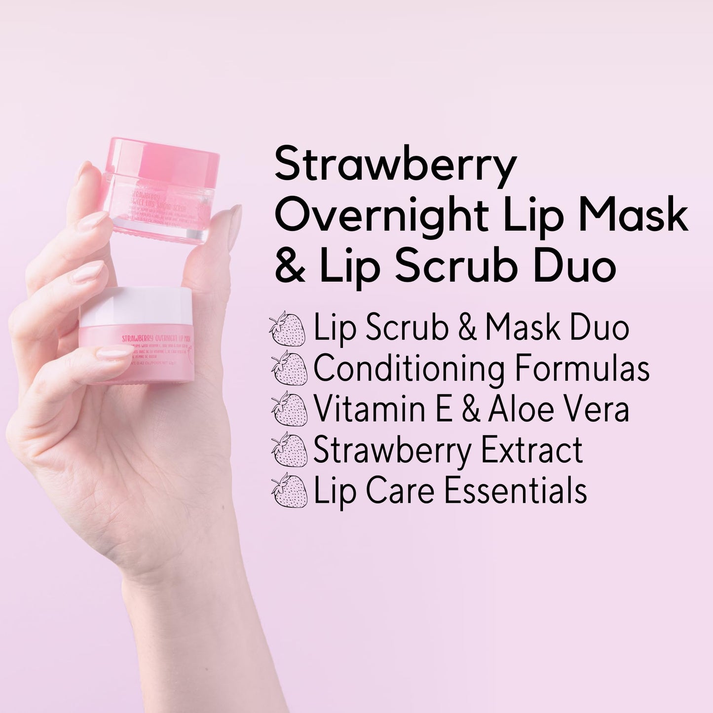 W7 Sweet Dreams Lip Scrub & Overnight Lip Mask Duo - 2Pcs Set - Strawberry Flavour - Exfoliate, Condition, Soothe & Hydrate