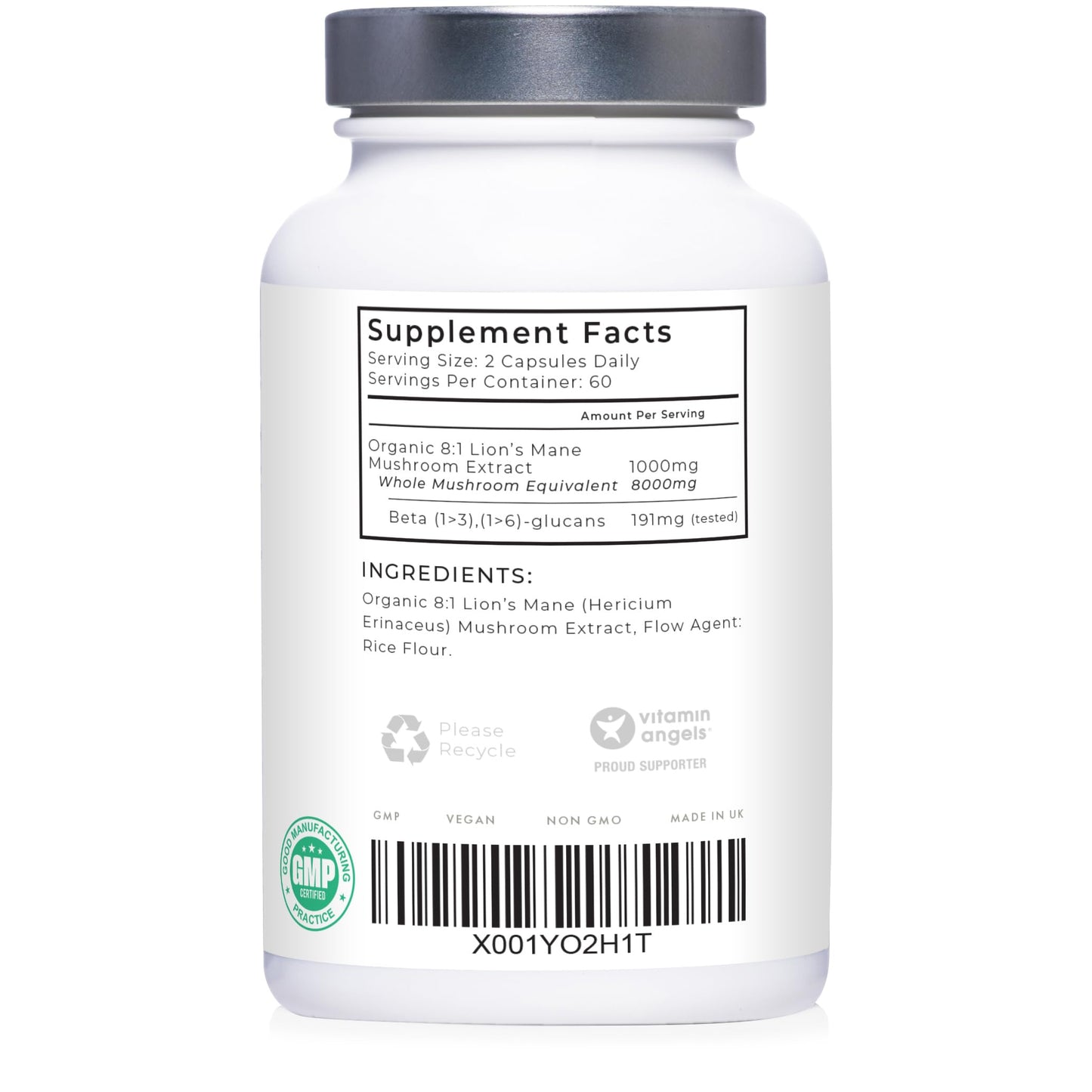 Lions Mane Supplement High Strength - Premium Organic 8:1 Mushroom Extract from Fruiting Body - 120 Capsules, 60 Day Supply - No Fillers