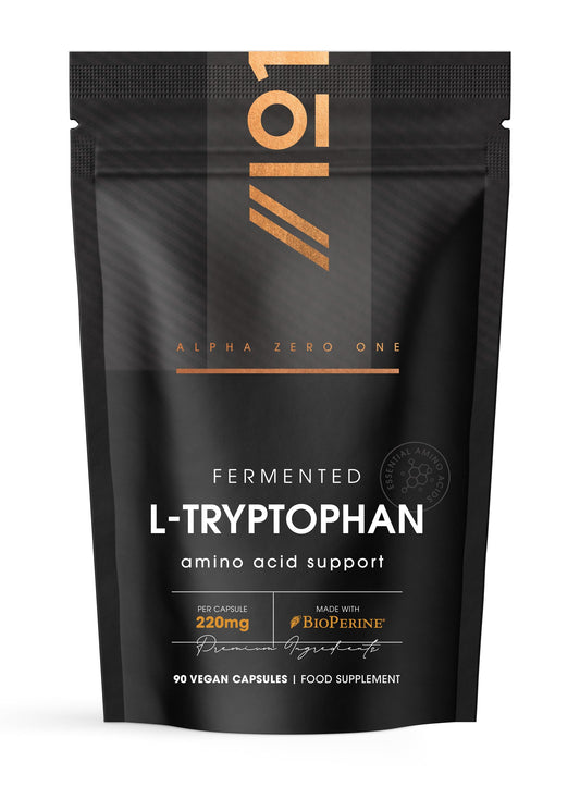 ALPHA01 L-Tryptophan 220mg with BioPerine® - 90 Vegan Capsules – Naturally Fermented L-Tryptophan Supplement with Black Pepper Extract for Increased Bioavailability - 3 Months Supply - by Alpha01