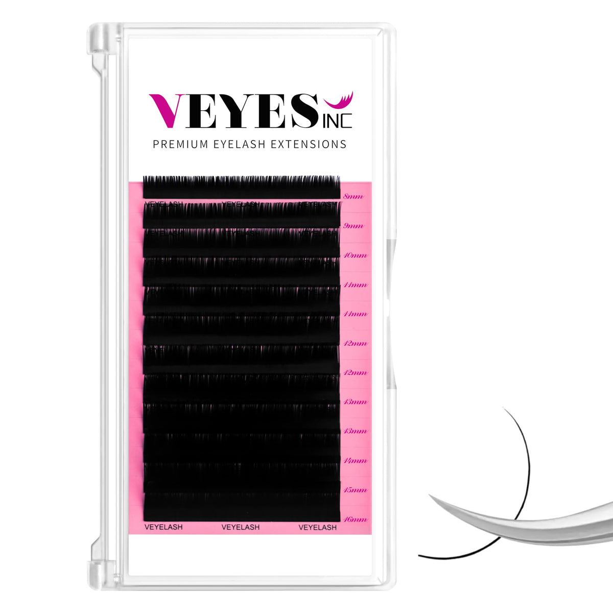 VEYES INC VEYES Classic Individual Lash Extensions 0.03-0.20 C/CC/D Curl 8-20mm Mixed & Single Length Volume Eyelashes Tray, Matte Black, Professional Supplies for Lash Techs (0.03 D 11-16mm)