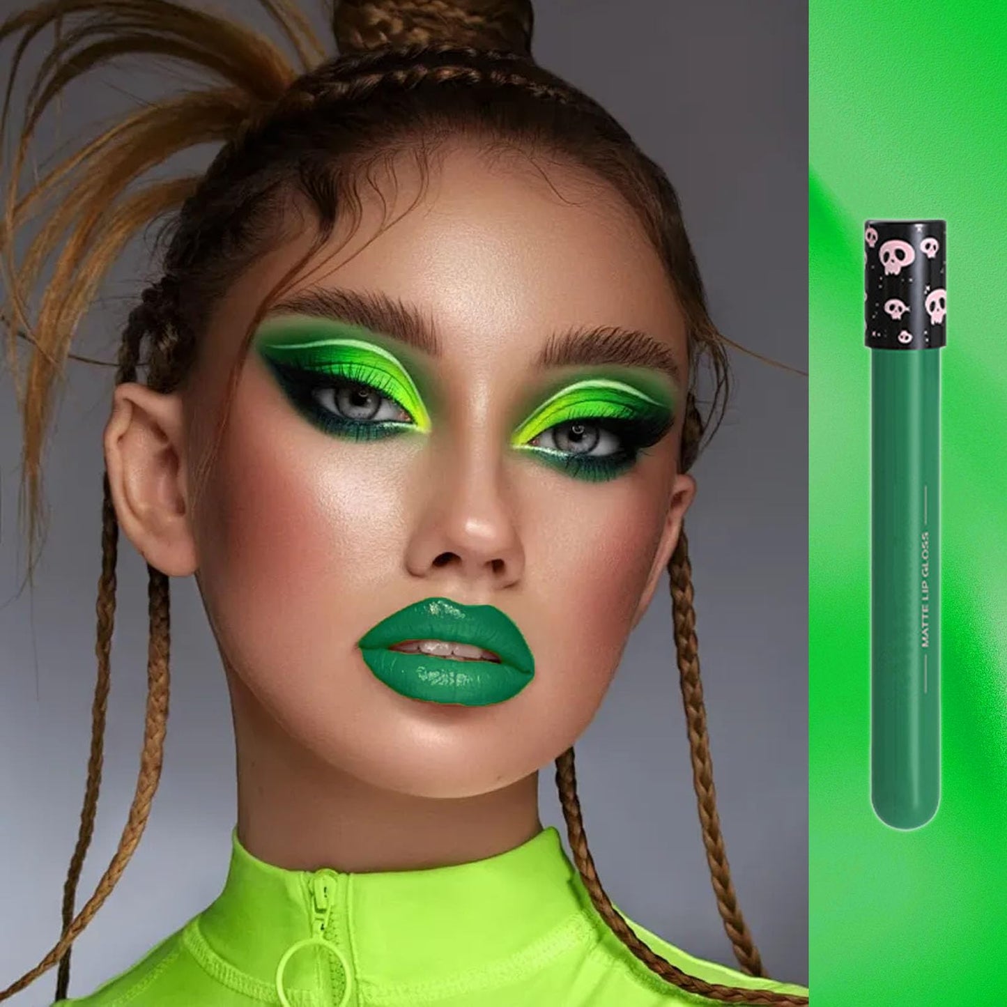 LYNTYAOU Matte Green Liquid Lipstick Waterproof Full-coverage Green Lip Gloss, Highly Pigmented Long Lasting Smudge-proof Face Body Paint for Festival Cosplay Makeup Gift for Women
