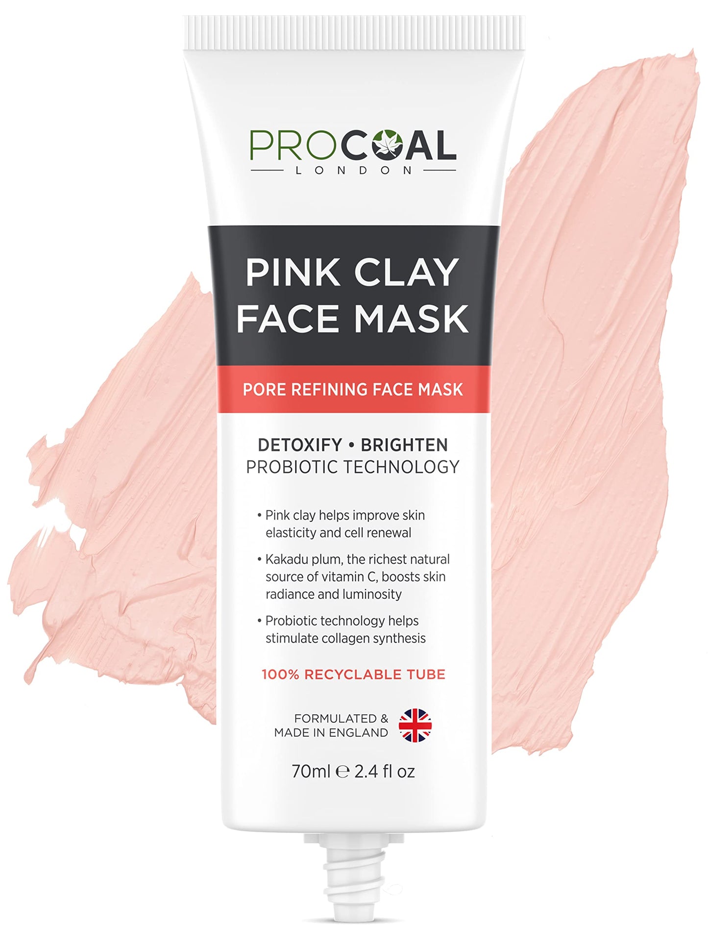 PROCOAL Australian Pink Clay Face Mask Beauty 70ml by Procoal - Skincare Face Mask Targets Pores & Brightens, 100% Recyclable Packaging, Vegan Clay Mask, Cruelty-Free - Made in UK