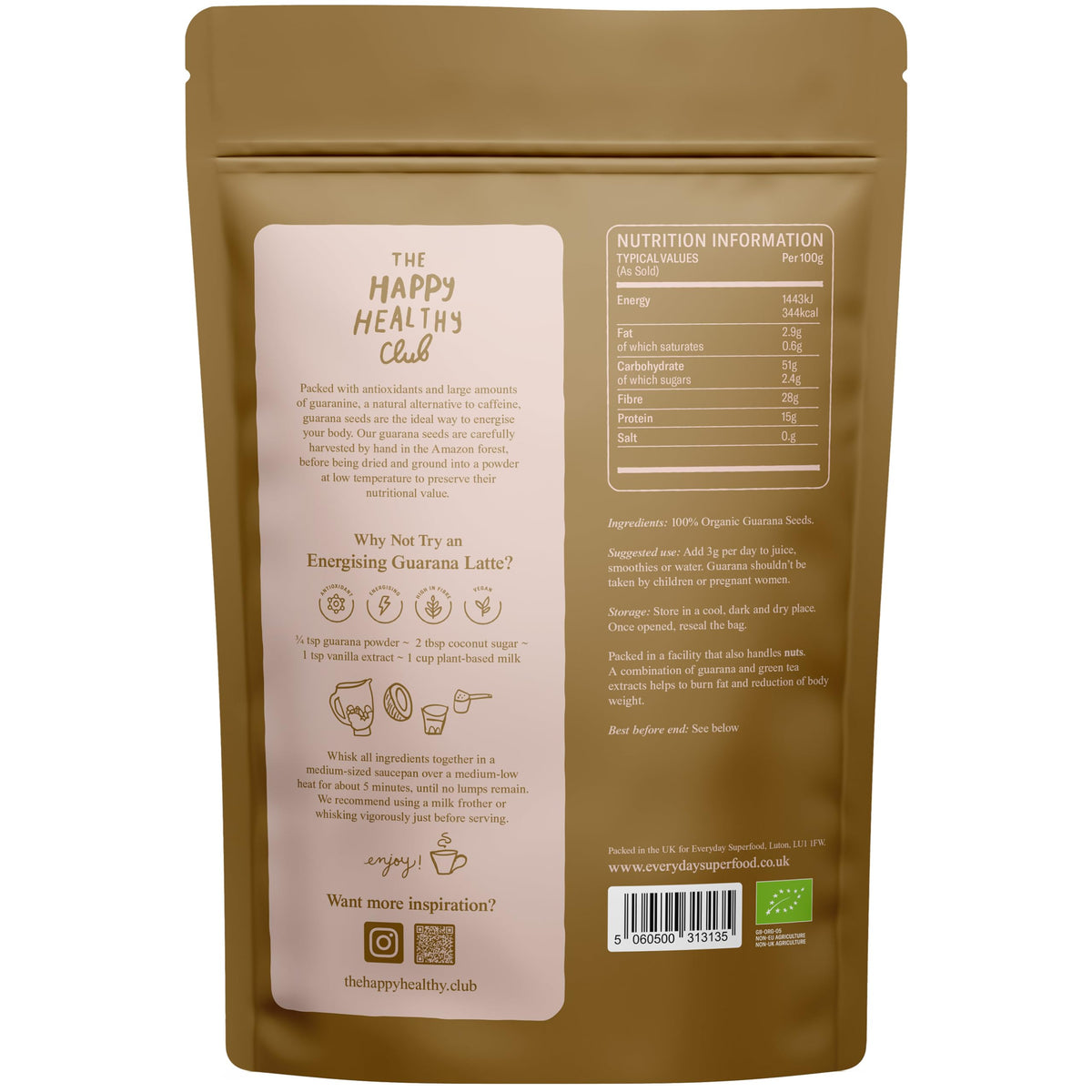 Everyday Superfood Organic Guarana Powder 180g, Ideal for Guarana Drink, Natural Caffeine Substitute