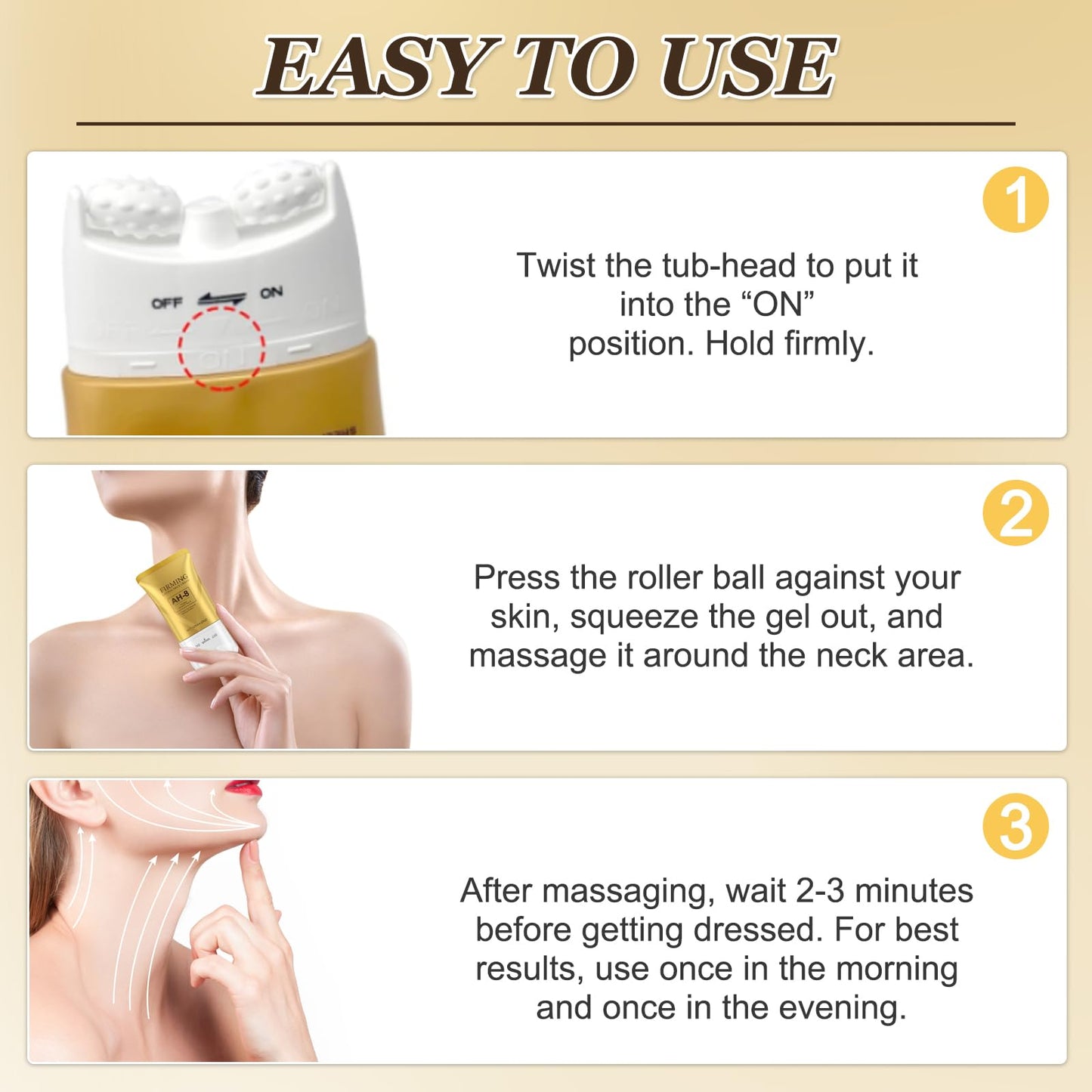 AH-8 Firming Neck Cream, Neck Firming Creams Contain Hexapeptide, Tighten and Lift Neck Cream with Double Roller Massage, Reduces Wrinkles, Fine Lines & Double Chin, Moisturizing and Nourishing