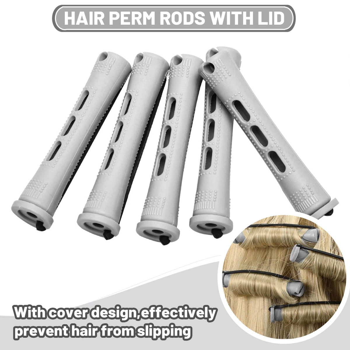 Honicemar 40 Pcs Perm Rollers Set for Long & Short Hair - 0.59 Inch Medium Cold Wave Rods, DIY Curling Tools for Natural Hairstyles, Hair Curling Rods for Home or Salon Styling