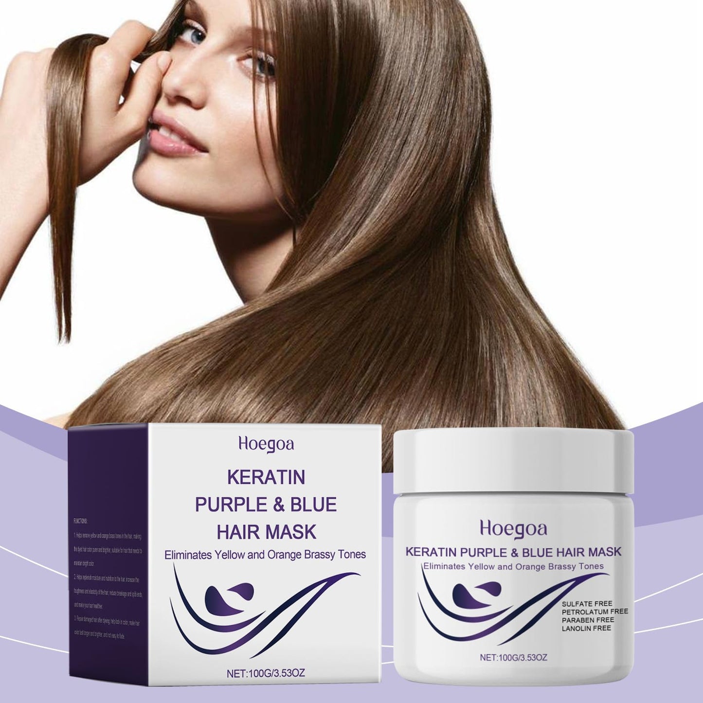Siyinzu 100G Purple Hair Mask,Hair Repair Moisturizing Conditioner,Deep Conditioning Keratin Hair Mask,Collagen H-air M-ask,H-air Oil M-ask,Add Shine,Cool Tone,Lighten&Soften