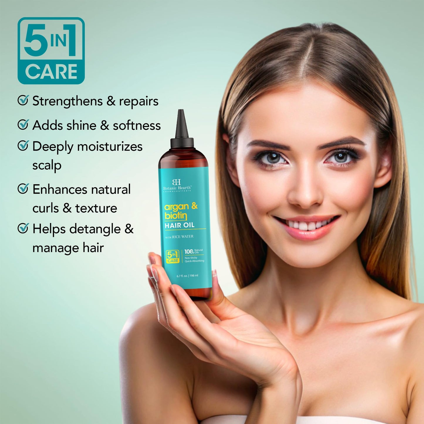 Botanic Hearth Argan & Biotin Hair Oil - 6.7 fl oz - Strengthening and Nourishing Hair Treatment for Thicker, Fuller-Looking Hair - Paraben Free - For All Hair Types