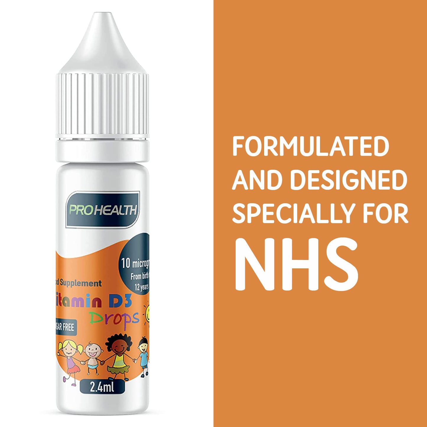 PROHEALTH Certified Preservative-Free Vegan Vitamin D3 Drops for Infants & Children - Sugar-Free, All-Natural, NHS Approved (4-Month Supply, 3-Pack)