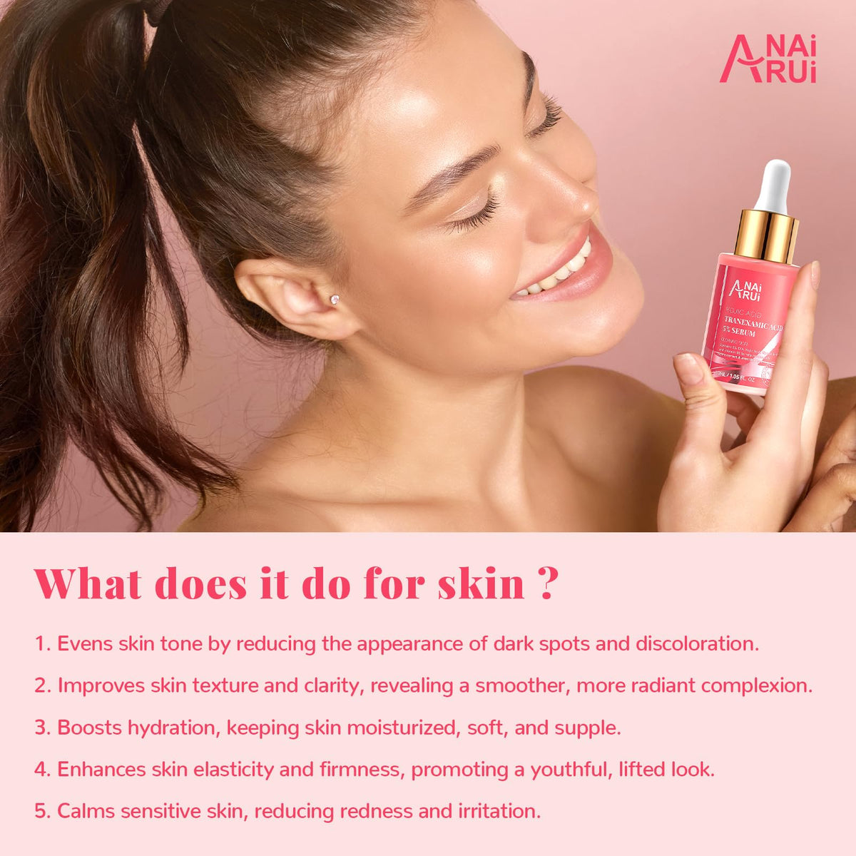 ANAI RUI ANAiRUi Tranexamic Acid Serum, Dark Spot Correcting Serum with Glycolic Acid + Kojic Acid, Targets Hyperpigmentation, Even Skin Tone, 30 ml