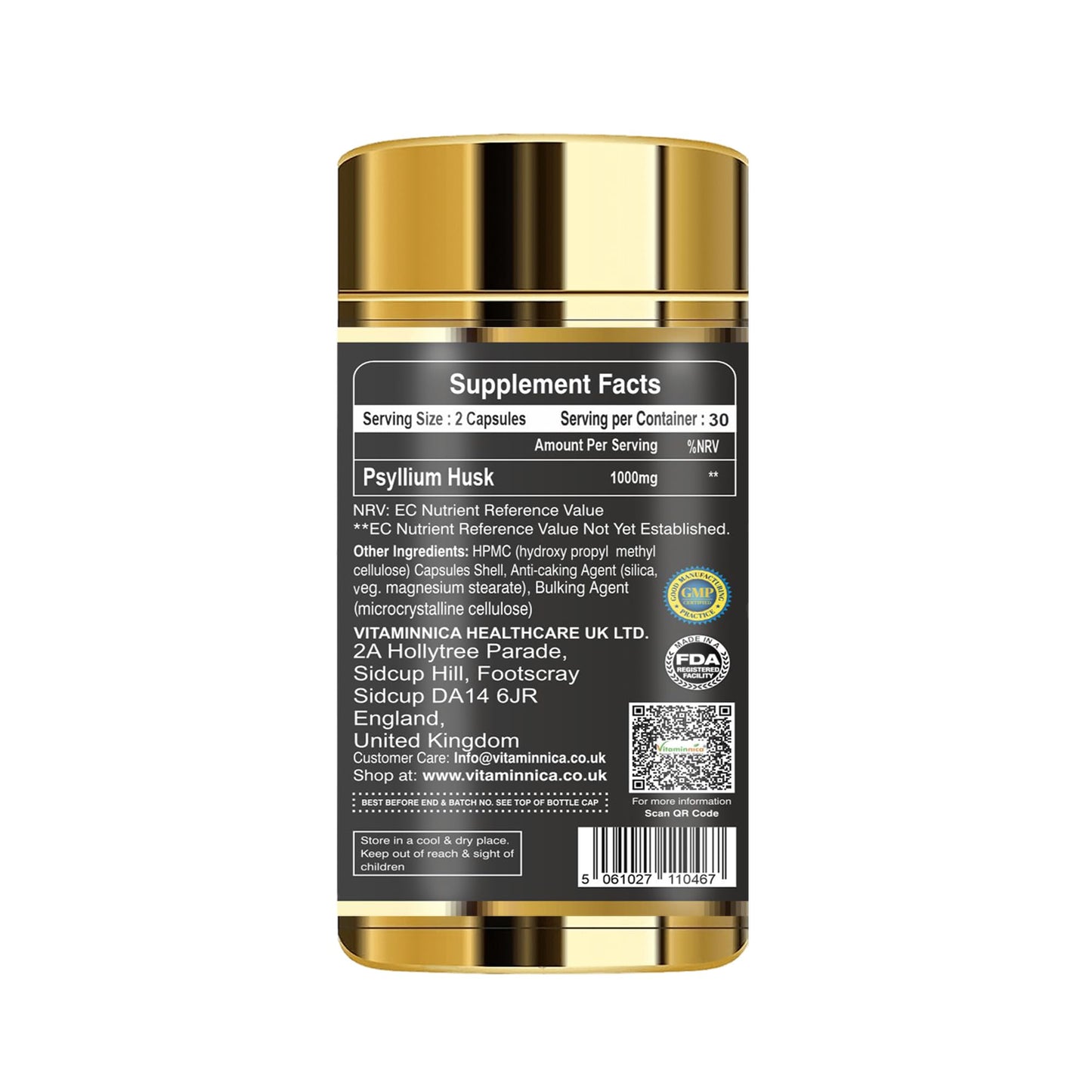 Vitaminnica Vita Husk Pysllium Husk Supplement 1000mg- High in Soluble Fibre- Pack of 60 Capsules