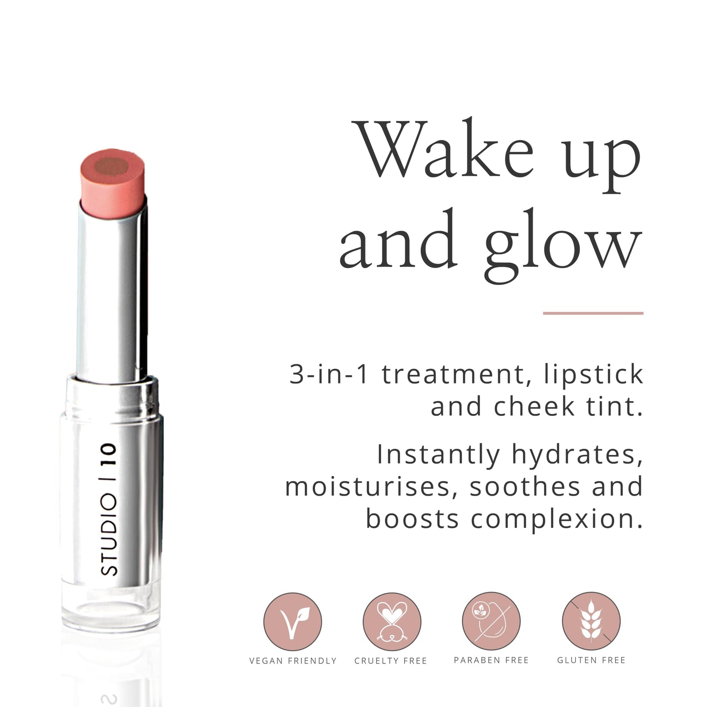 Studio 10 Wake Up & Glow Blush Stick - Long Lasting Lip & Cheek Tint for Lightweight Blush Colour - Cream Blusher for Mature Skin - with Hydrating Hyaluronic Acid Core (Shade - Poppy)