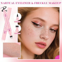 Prreal 2PCS Eyeliner Freckle Pen, 2 in 1 Freckle Stamp and Black Liquid Eyeliner, Waterproof, Natural Lifelike Freckles Makeup, Soft Sopt Pen Magic Fake Freckles, 01 Light Brown+ 02 Medium Brown