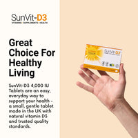 SunVit-D3 Vitamin D3 4000 IU Tablets | High Strength Vitamin D Tablets Supports Immune System, Bone, Teeth & Muscle Health | Gluten Free, Dairy Free | Vitamin D Supplements (28 Count)