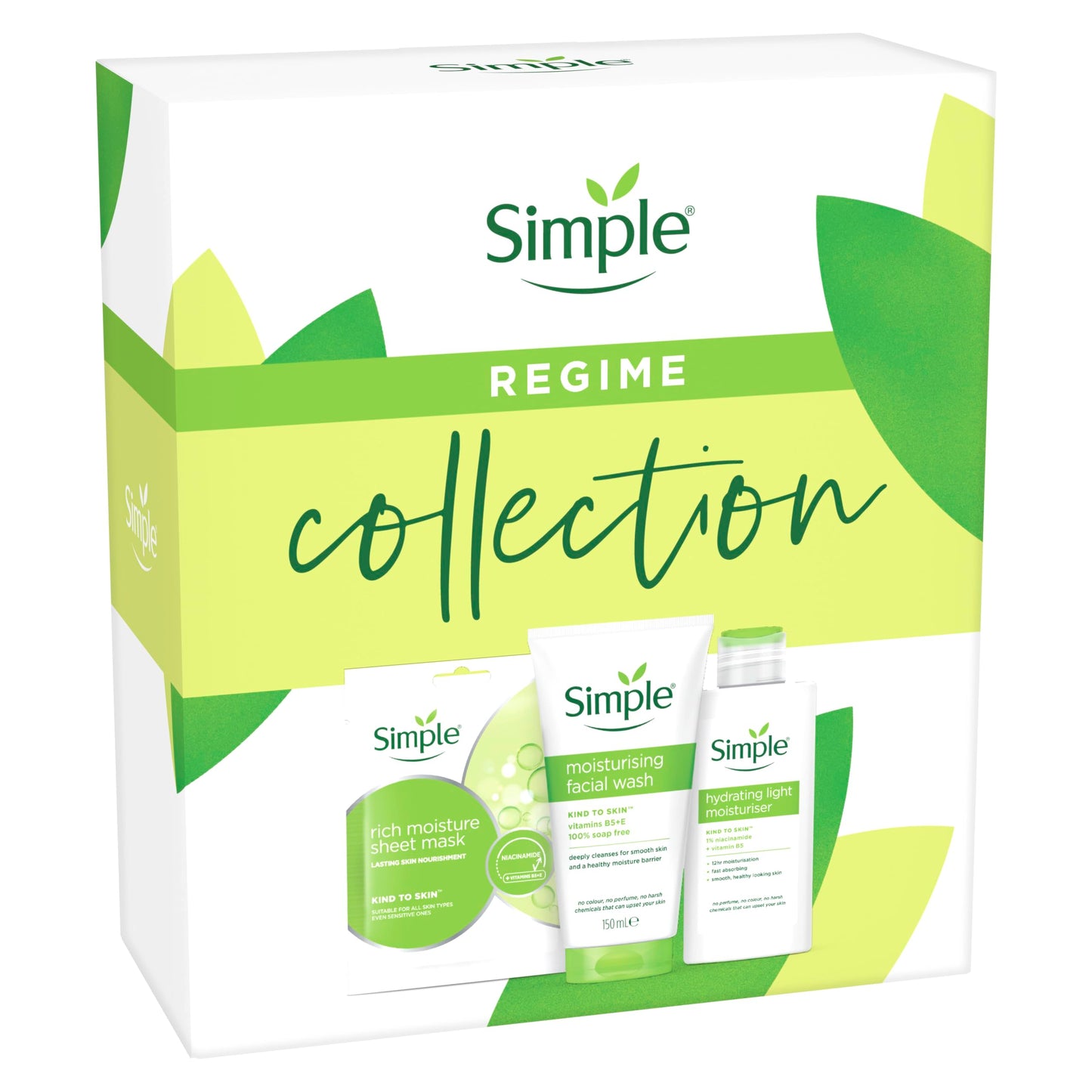Simple Kind to Skin Regime 3 piece Gift Set with Face Wash, Sheet Mask & Moisturiser Perfect for Any Occasion