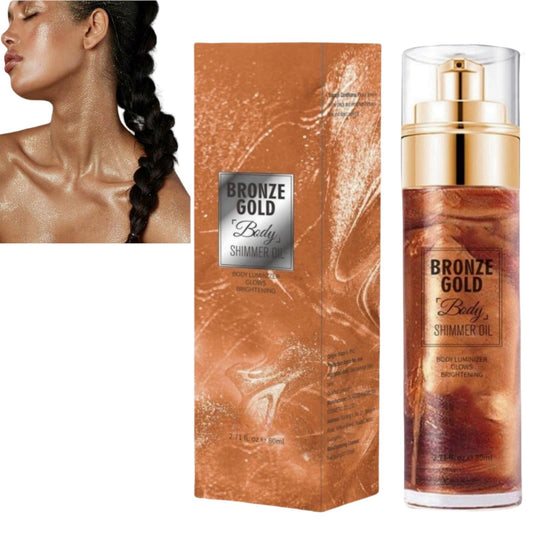 BigyQiu Body Shimmer Oil,Waterproof Gold Bronze Body Glow Liquid,Non-Sticky Face and Body Glow Shimmer,Body Liquid Luminizer Highlighter Shimmering Body Oil,Glitter Body Lotion,Shimmer Moisturiser,80ml