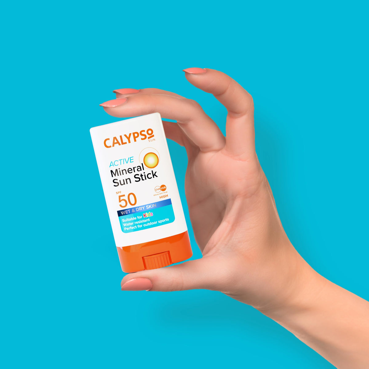Calypso Mineral Sun Stick, SPF50 Sun Protection with Zinc Oxide for Wet and Dry Skin, Hypoallergenic, PABA free, 15g