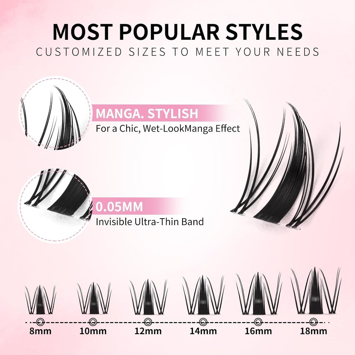 UCOOLME uCoolMe Fairy Lash Clusters Kit 8-18mm Manga Eyelash Clusters C Curl - WideSpan Wet-Look Spiky Anime Lashes Ultra-Thin Invisible Lash Band