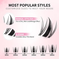 UCOOLME uCoolMe Fairy Lash Clusters Kit 8-18mm Manga Eyelash Clusters C Curl - WideSpan Wet-Look Spiky Anime Lashes Ultra-Thin Invisible Lash Band