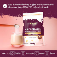 Collagen Powder 600g Large Pouch - 100 Servings - Premium Type I & II Bovine Collagen Peptides Hydrolysate Supplement Gold Edition - 3+ Month Supply - Unflavoured - Nu U Nutrition