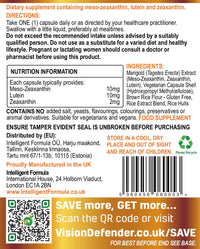 Lutein, Zeaxanthin & Meso-Zeaxanthin Eye Supplement: Vision Defender MAC – Antioxidant Carotenoids “Eye Vitamins” for Eyesight, Eye Care & Health - Vegan/Vegetarian - 90 Capsules/One-A-Day -Made in UK