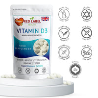 Red Label Health Vitamin D3 4000 IU, Pack of 300 Vitamin D Tablets (9+ Months Supply), Healthy Teeth & Bones, Supports Immune System, High Strength Vitamin D Supplement for Men & Women, UK-Made