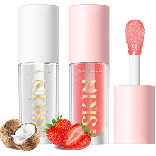 LANGMANNI Moisturizing Lip Oil,No-Sticky Lip Gloss Lip Balm Lip Care,Fruit Flavoured Lip Oil For Dry Lip's Moisturizing Hydrating And Nourishing (Strawberry+Coco)