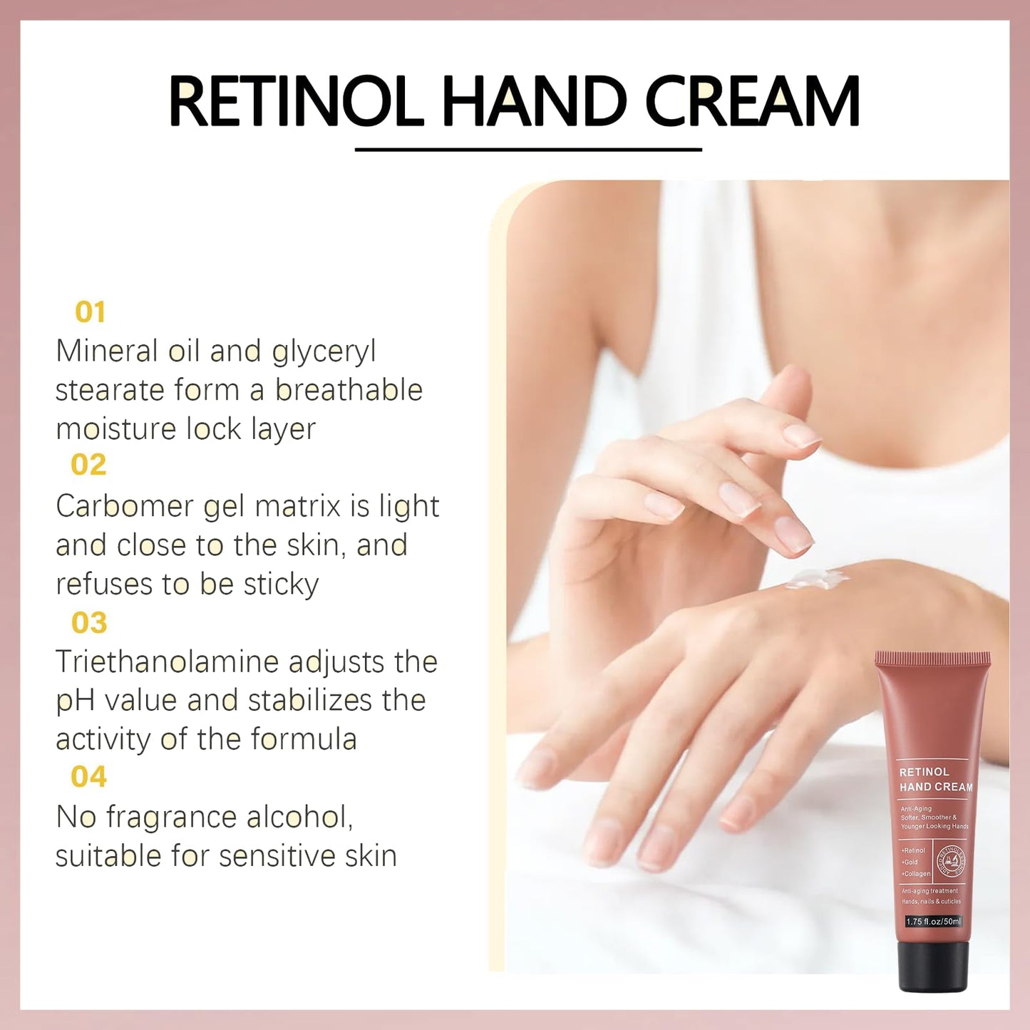 MINSHZEE Retinol Anti-Aging Hand Cream- Treatment for Women, Intense Hydration & Firming for very dry Hands, Visibly Reduces Wrinkles, Restores Elasticity, Care for Skin, Nails & Cuticles, 2pcs nt